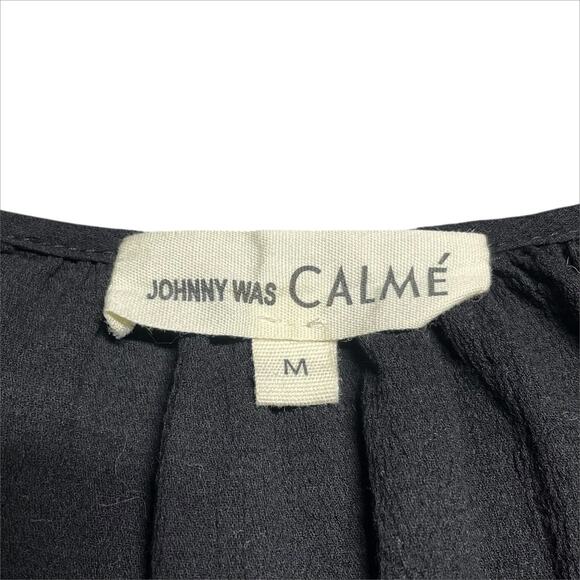 JOHNNY WAS Calme Black Gauze Cotton Tassel 3/4-Sleeve Peasant Blouse Size M - Picture 7 of 8